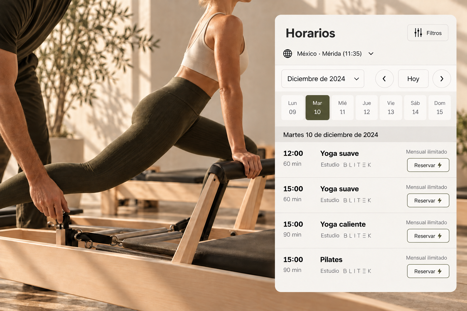 Estudio de Pilates y agenda de clases en español